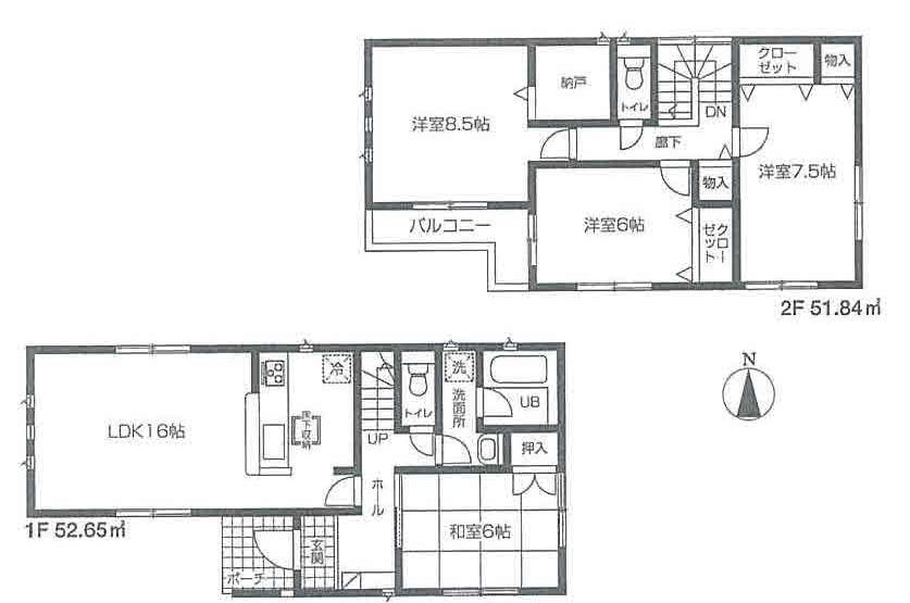 Floor plan. (1 Building), Price 39,800,000 yen, 4LDK, Land area 156.8 sq m , Building area 104.49 sq m