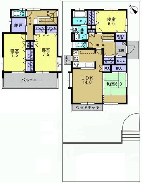 Floor plan. 53,800,000 yen, 4LDK+S, Land area 189.37 sq m , Building area 113.19 sq m