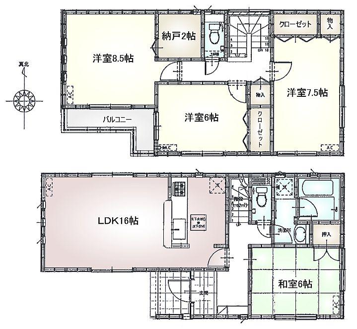 Floor plan. (1 Building), Price 39,800,000 yen, 4LDK, Land area 156.8 sq m , Building area 104.49 sq m