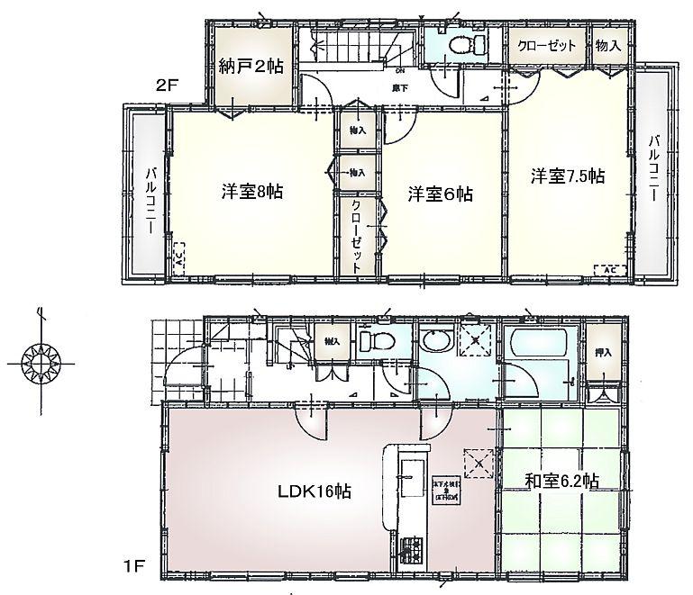 Floor plan. (Building 2), Price 37,800,000 yen, 4LDK, Land area 132.64 sq m , Building area 103.68 sq m