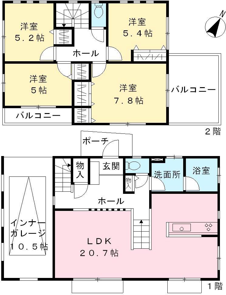 Floor plan. (1 Building), Price 48,800,000 yen, 4LDK, Land area 135.5 sq m , Building area 106.81 sq m