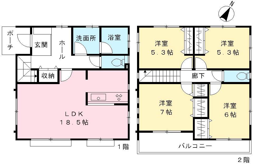 Floor plan. (Building 2), Price 48,800,000 yen, 4LDK, Land area 135.49 sq m , Building area 102.68 sq m