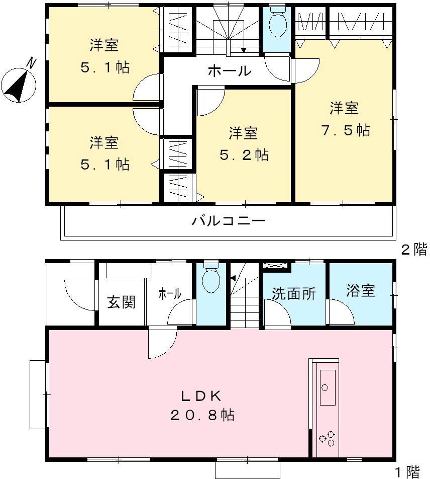 Floor plan. (4 Building), Price 48,800,000 yen, 4LDK, Land area 177.56 sq m , Building area 101.35 sq m