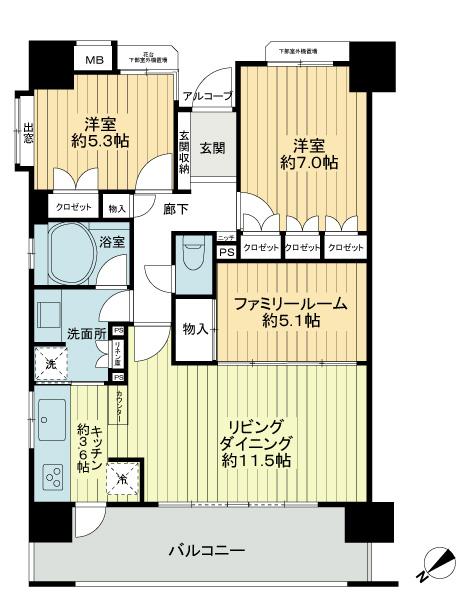 Floor plan. 2LDK + S (storeroom), Price 31,800,000 yen, Occupied area 75.01 sq m , Balcony area 13.86 sq m floor plan