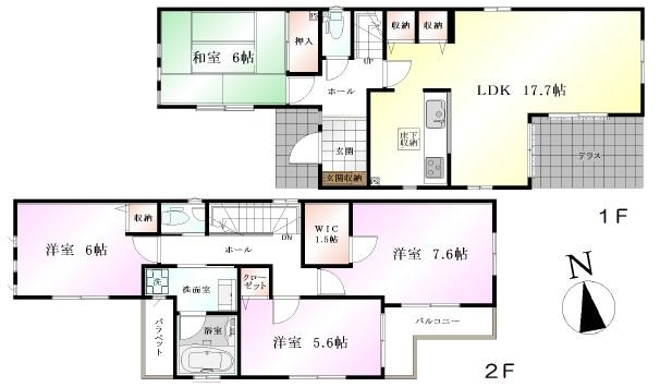 Floor plan. (1 Building), Price 45,800,000 yen, 4LDK, Land area 129.85 sq m , Building area 102.88 sq m
