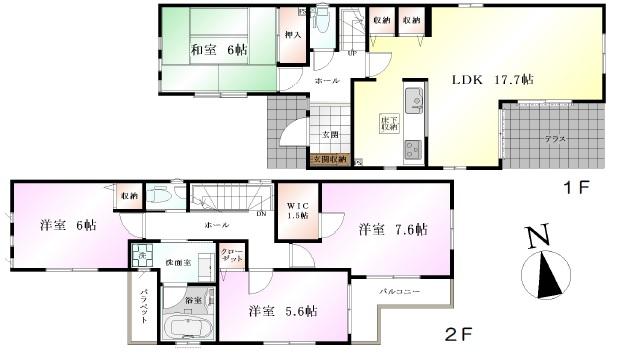 Floor plan. (Building 2), Price 46,300,000 yen, 4LDK, Land area 138.04 sq m , Building area 102.88 sq m