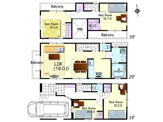 Floor plan. (A Building), Price 37,800,000 yen, 4LDK, Land area 61.23 sq m , Building area 107.72 sq m