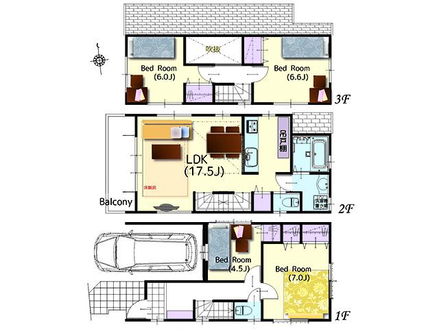 Floor plan. (B Building), Price 35,800,000 yen, 4LDK, Land area 71.51 sq m , Building area 107.52 sq m
