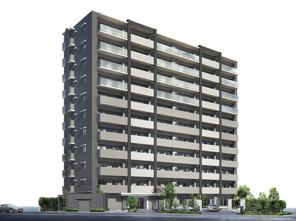 Features of the building.  [appearance] "Casale Tama Center" is, All 62 units ・ The ground 11 floors. An outer wall was mainly the tile finish of gray system, Vertical line of dark gray has tightening. Indicate the presence in streets, It is the appearance of a sense of scale. (Rendering)