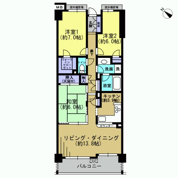 Floor plan. 3LDK, Price 28,900,000 yen, Footprint 81.4 sq m , Balcony area 10.87 sq m