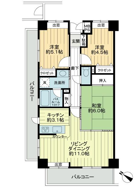 Floor plan. 3LDK, Price 28.5 million yen, Occupied area 66.23 sq m , Balcony area 17.94 sq m floor plan