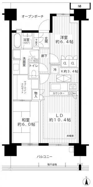 Floor plan. 2LDK, Price 28.8 million yen, Occupied area 62.01 sq m , Balcony area 12 sq m