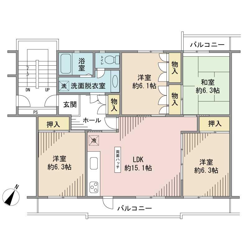 Floor plan. 4LDK, Price 14.8 million yen, Occupied area 91.07 sq m , Balcony area 16.96 sq m