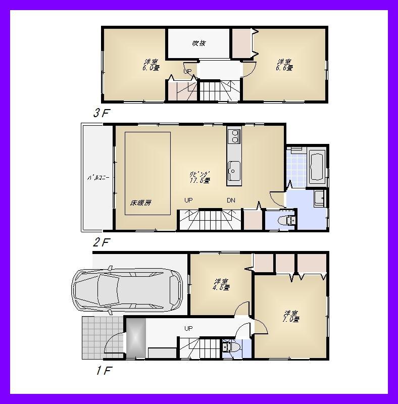 Floor plan. (B Building), Price 35,800,000 yen, 4LDK, Land area 71.51 sq m , Building area 107.52 sq m