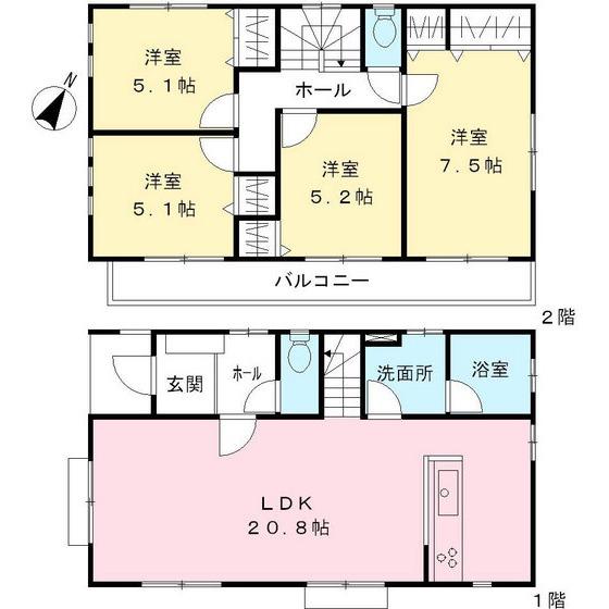 Floor plan. 48,800,000 yen, 4LDK, Land area 177.56 sq m , Building area 101.35 sq m