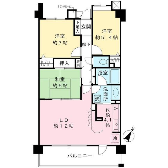 Floor plan. 3LDK, Price 29,800,000 yen, Occupied area 75.97 sq m , Balcony area 12.24 sq m