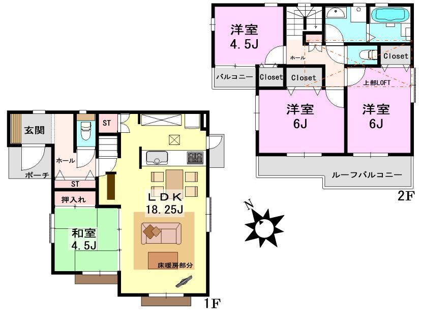 Floor plan. 34,800,000 yen, 4LDK, Land area 105.26 sq m , Building area 92.74 sq m