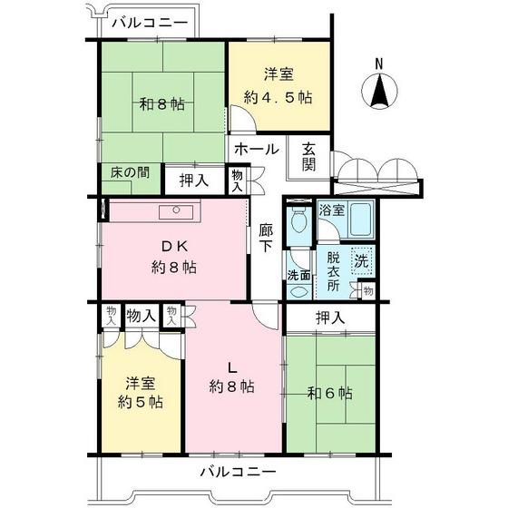 Floor plan. 4LDK, Price 18,800,000 yen, Footprint 98.3 sq m , Balcony area 14.5 sq m