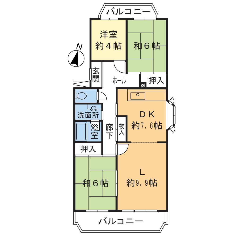 Floor plan. 3LDK, Price 15.8 million yen, Occupied area 75.92 sq m , Balcony area 12.62 sq m ◇ 3LDK / 75.92 sq m  / Corner room ◇ south ・ Kitaryomen balcony ◇ There DK part bay window