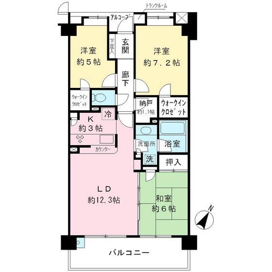 Floor plan. 3LDK, Price 32 million yen, Occupied area 75.08 sq m , Balcony area 11.7 sq m