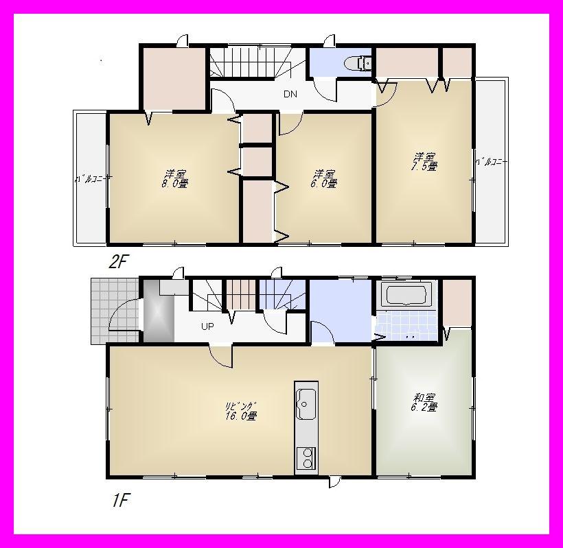 Floor plan. (Building 2), Price 37,800,000 yen, 4LDK+S, Land area 132.64 sq m , Building area 103.68 sq m