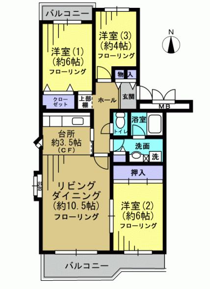Floor plan. 3LDK, Price 18 million yen, Occupied area 75.53 sq m , Balcony area 11.14 sq m living ・ There is a window in the kitchen