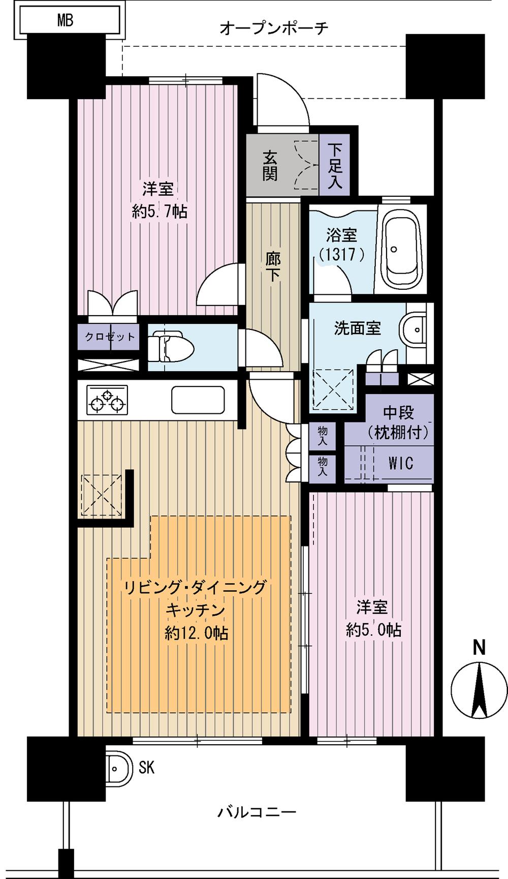 Floor plan. 2LDK, Price 27.6 million yen, Occupied area 53.26 sq m , Balcony area 11.4 sq m
