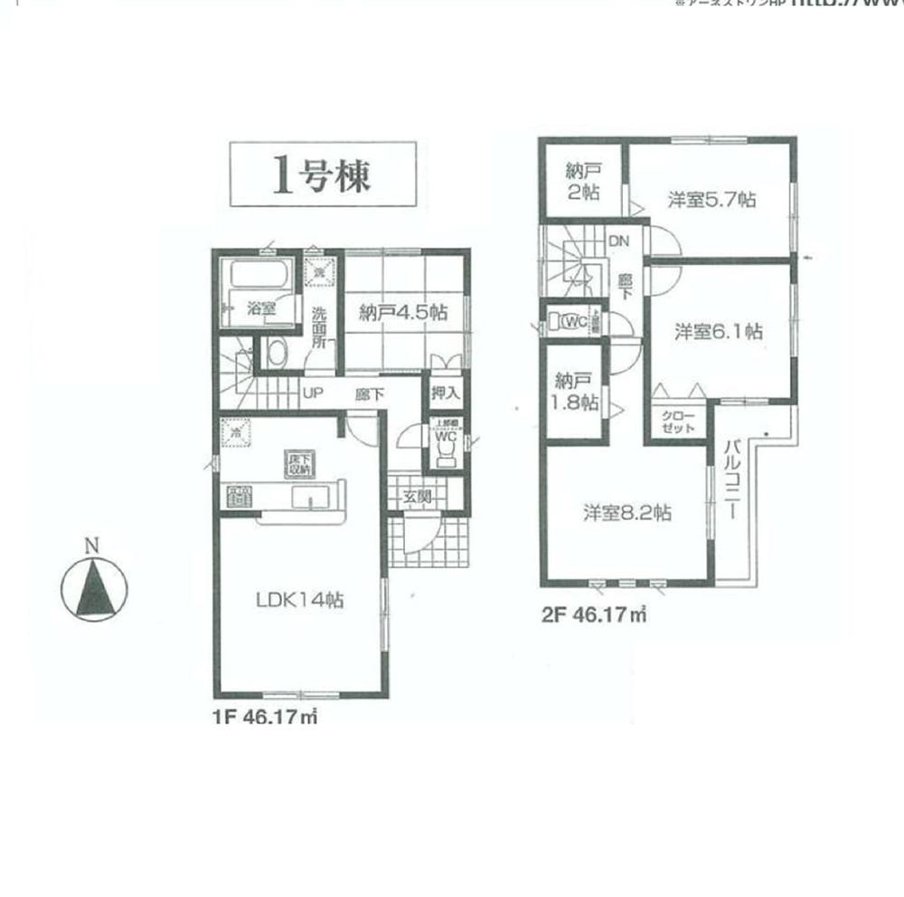 Floor plan. (1 Building), Price 35,800,000 yen, 3LDK+3S, Land area 100.08 sq m , Building area 92.34 sq m