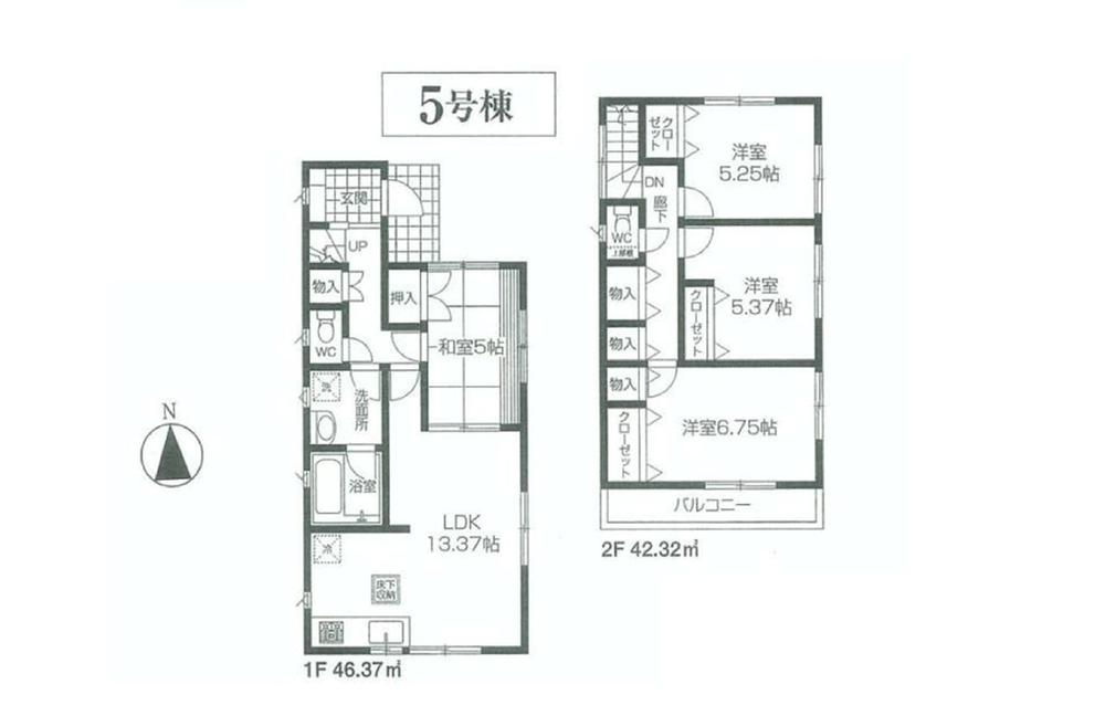 Floor plan. (5 Building), Price 31,800,000 yen, 4LDK, Land area 100.72 sq m , Building area 88.69 sq m