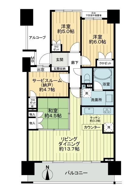 Floor plan. 2LDK + S (storeroom), Price 34,800,000 yen, Occupied area 78.47 sq m , Balcony area 12.96 sq m floor plan
