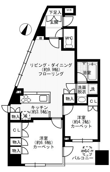 Floor plan. 2LDK, Price 28.8 million yen, Occupied area 53.09 sq m , Balcony area 4.68 sq m