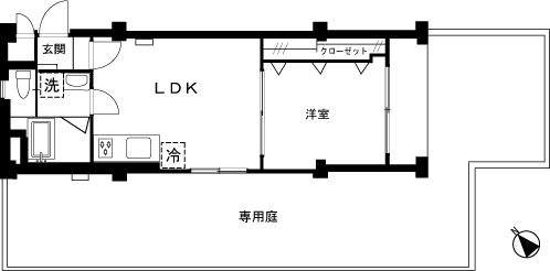 Floor plan. 1LDK, Price 16.8 million yen, Occupied area 39.96 sq m , Balcony area 3.38 sq m