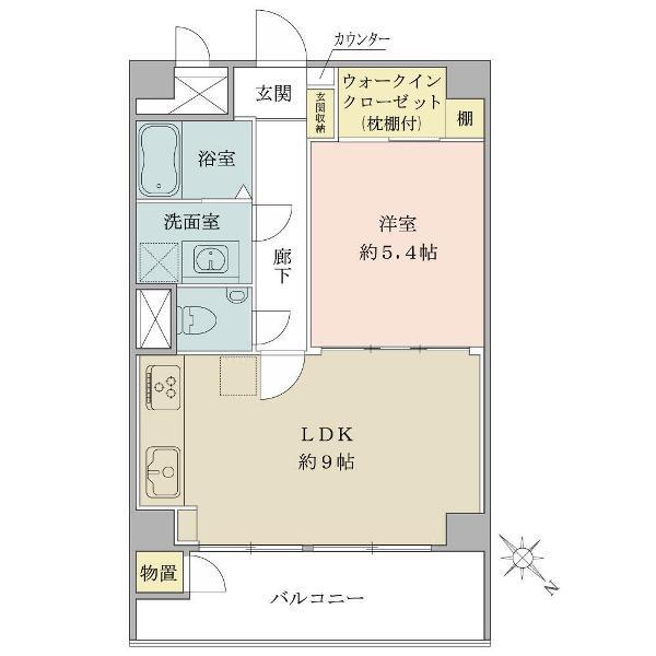Floor plan. 1LDK, Price 18,980,000 yen, Occupied area 38.88 sq m , Balcony area 7.56 sq m