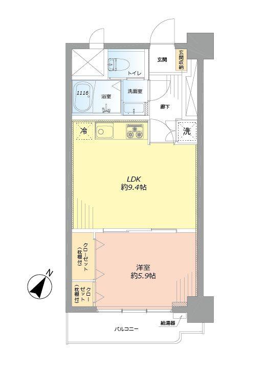 Floor plan. 1LDK, Price 20,980,000 yen, Occupied area 40.27 sq m , Balcony area 6.43 sq m