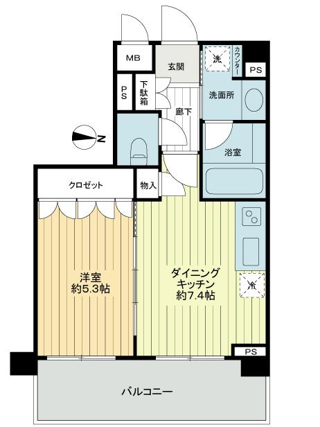 Floor plan. 1DK, Price 26 million yen, Occupied area 33.66 sq m , Balcony area 8.1 sq m