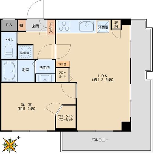Floor plan. 1LDK, Price 23.8 million yen, Footprint 39 sq m , Balcony area 11.43 sq m