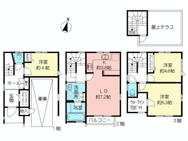 Floor plan. (A Building), Price 52,800,000 yen, 3LDK, Land area 49.8 sq m , Building area 89.37 sq m