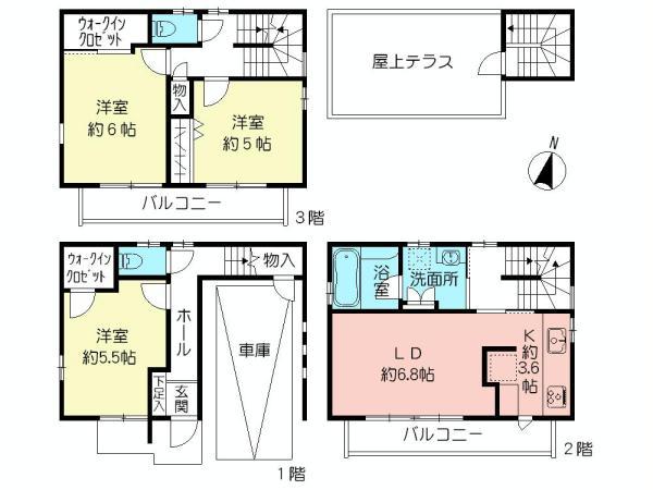 Floor plan. (B Building), Price 50,800,000 yen, 3LDK, Land area 48.33 sq m , Building area 87.5 sq m