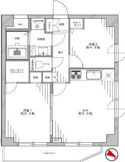 Floor plan. 2DK, Price 29,800,000 yen, Occupied area 47.36 sq m , Balcony area 5.17 sq m