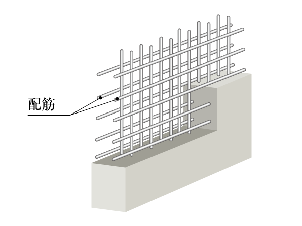 Building structure.  [Double reinforcement] Bearing wall is, It has adopted a double reinforcement assembling a rebar to double. It brings a higher strength and durability as compared to single reinforcement. (Conceptual diagram)
