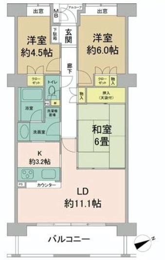 Floor plan. 3LDK, Price 37.5 million yen, Occupied area 71.05 sq m , Balcony area 10.2 sq m
