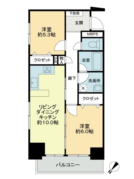 Floor plan. 2LDK, Price 30,800,000 yen, Occupied area 56.25 sq m , Balcony area 6.25 sq m toilet (December 2013) Shooting