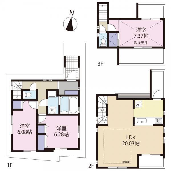 Floor plan. 53,800,000 yen, 3LDK, Land area 83.07 sq m , Building area 92.51 sq m