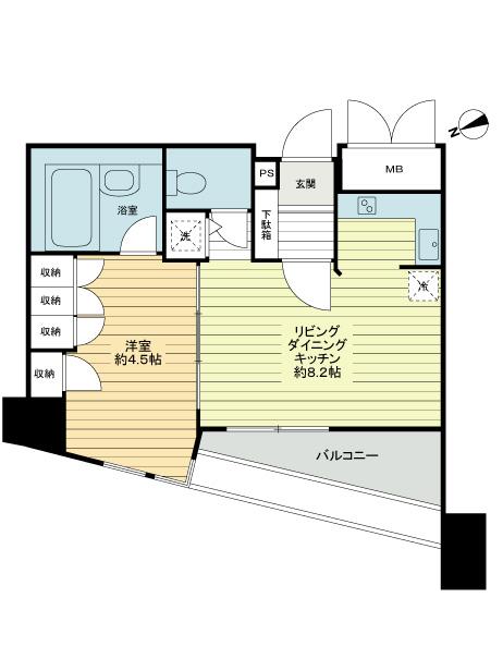 Floor plan. 1LDK, Price 25,800,000 yen, Occupied area 31.28 sq m , Balcony area 5.35 sq m