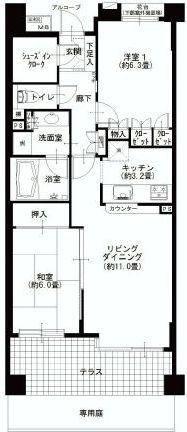 Floor plan. 2LDK, Price 40,900,000 yen, Occupied area 63.48 sq m , Balcony area 10.43 sq m