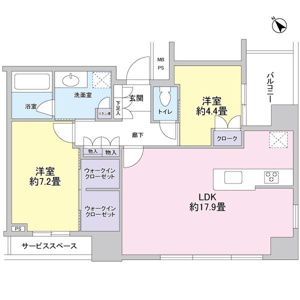 Floor plan. 2LDK, Price 55,800,000 yen, Occupied area 70.42 sq m , Balcony area 5.53 sq m