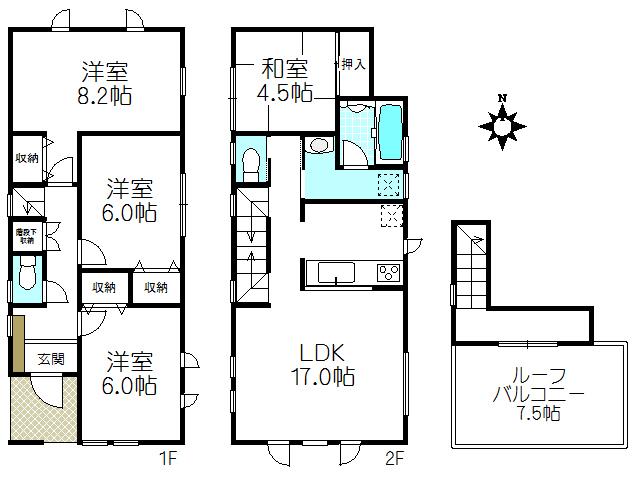 Floor plan. (B Building), Price 69,800,000 yen, 4LDK, Land area 96.37 sq m , Building area 100.6 sq m