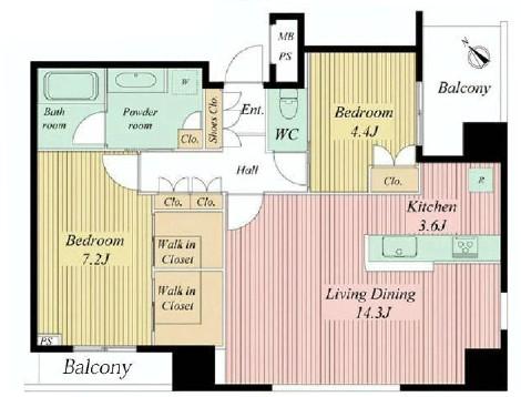 Floor plan. 2LDK, Price 63,800,000 yen, Occupied area 70.42 sq m , Balcony area 5.53 sq m