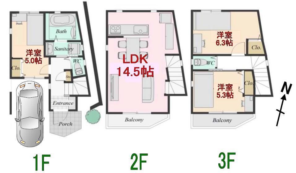 Floor plan. 46,800,000 yen, 3LDK, Land area 50.72 sq m , Building area 75.58 sq m