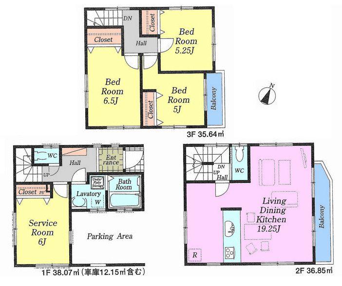 Floor plan. 54,800,000 yen, 3LDK + S (storeroom), Land area 60.89 sq m , Building area 110.56 sq m